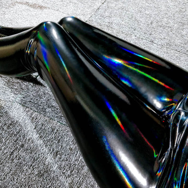 S-XL Legging vinyle brillant noir taille haute hologramme