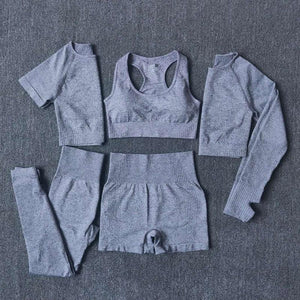 Ensemble 5 pièces fitness femme legging short pull t-shirt crop top sport gym - GUAPPAA