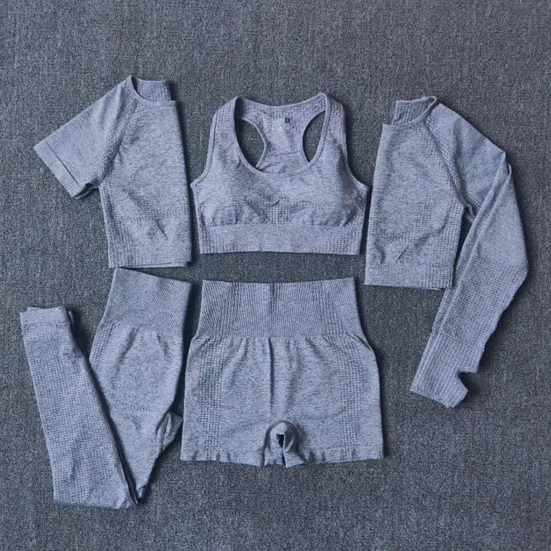 Ensemble 5 pièces fitness femme legging short pull t-shirt crop top sport gym - GUAPPAA