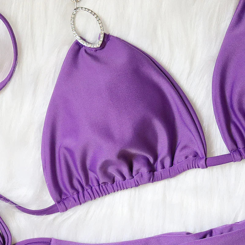 Maillot de bain string tanga ficelle deux pièces push-up à strass Le Majestic - GUAPPAA