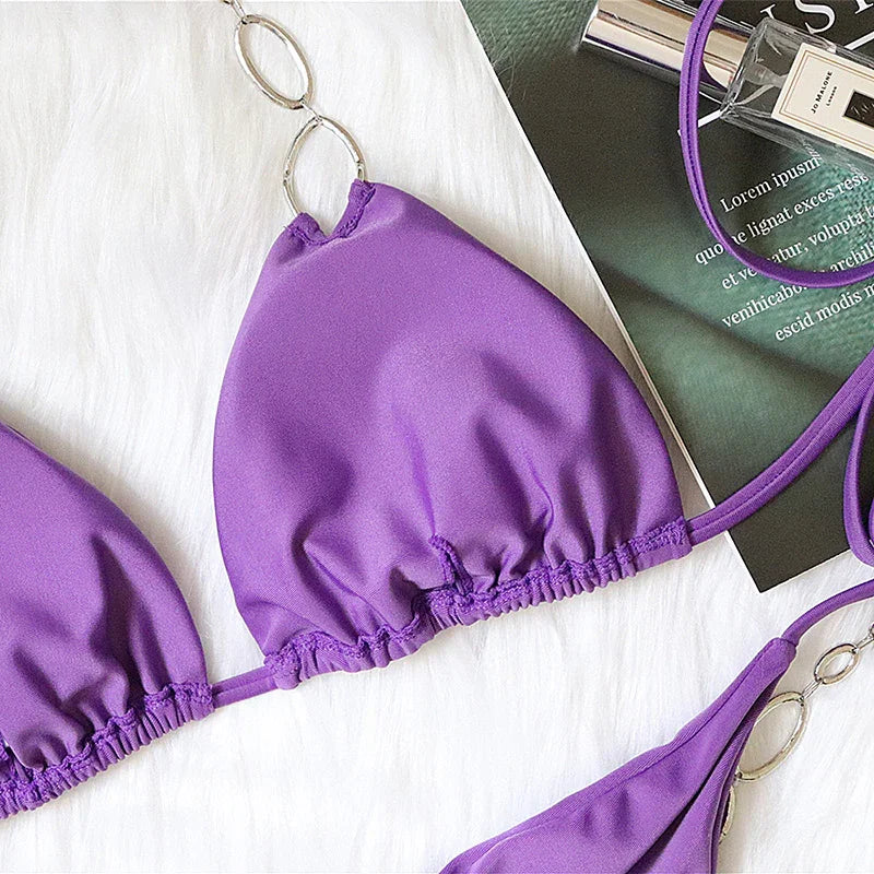 Maillot de bain string tanga ficelle deux pièces push-up à strass Le Majestic - GUAPPAA