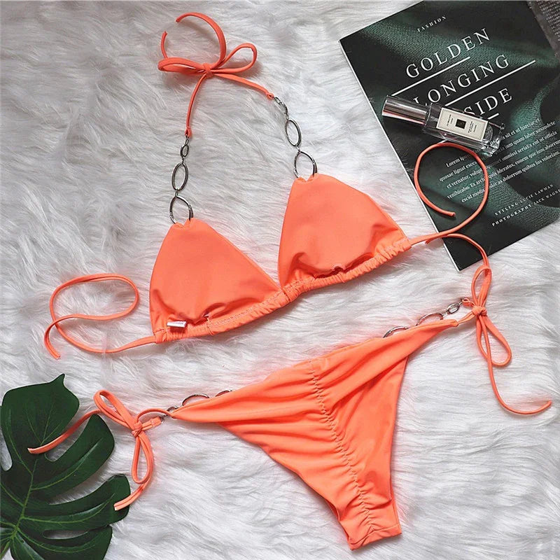 Maillot de bain string tanga ficelle deux pièces push-up à strass Le Majestic - GUAPPAA