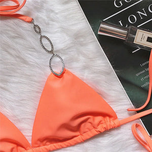 Maillot de bain string tanga ficelle deux pièces push-up à strass Le Majestic - GUAPPAA