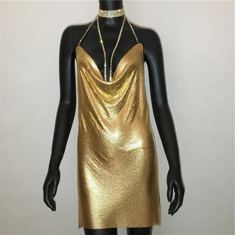 Mini robe à paillettes fendue brillante métallique dorée argentée Nightlook - GUAPPAA
