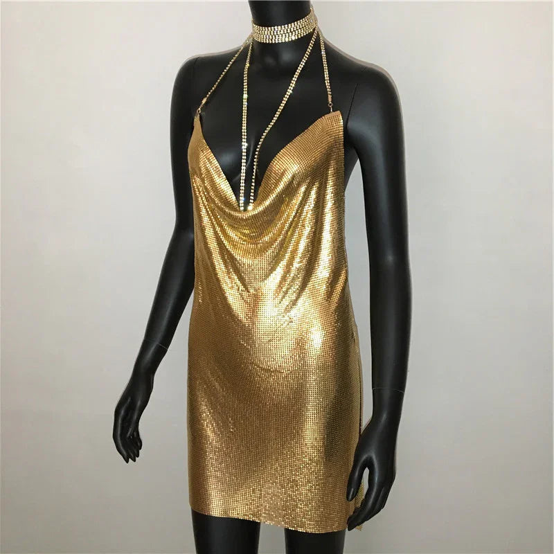 Mini robe à paillettes fendue brillante métallique dorée argentée Nightlook - GUAPPAA