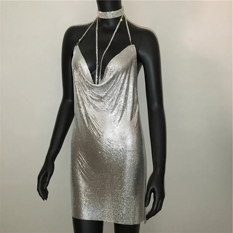 Mini robe à paillettes fendue brillante métallique dorée argentée Nightlook - GUAPPAA