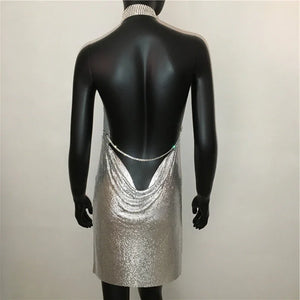 Mini robe à paillettes fendue brillante métallique dorée argentée Nightlook - GUAPPAA