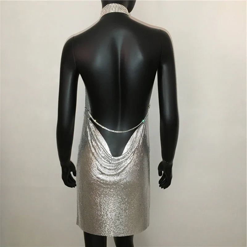 Mini robe à paillettes fendue brillante métallique dorée argentée Nightlook - GUAPPAA