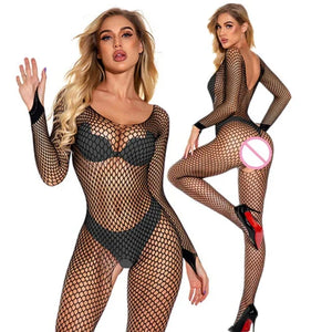 XS-XXXL Body résille sexy intégral à manches longues noir blanc rouge rose violet vert - GUAPPAA