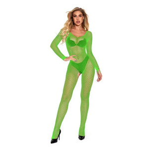 XS-XXXL Body résille sexy intégral à manches longues noir blanc rouge rose violet vert - GUAPPAA