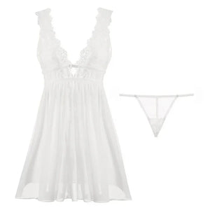 S M L Robe de chambre dentelle transparente ouverte au dos noir blanc - GUAPPAA