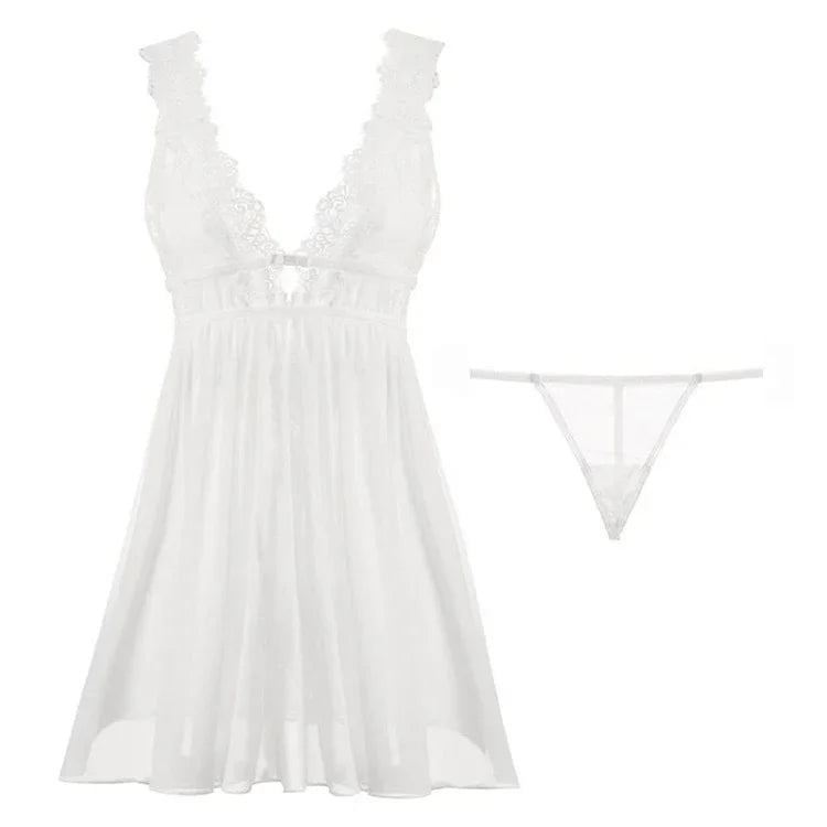 S M L Robe de chambre dentelle transparente ouverte au dos noir blanc - GUAPPAA