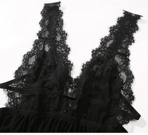 S M L Robe de chambre dentelle transparente ouverte au dos noir blanc - GUAPPAA