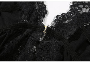 S M L Robe de chambre dentelle transparente ouverte au dos noir blanc - GUAPPAA