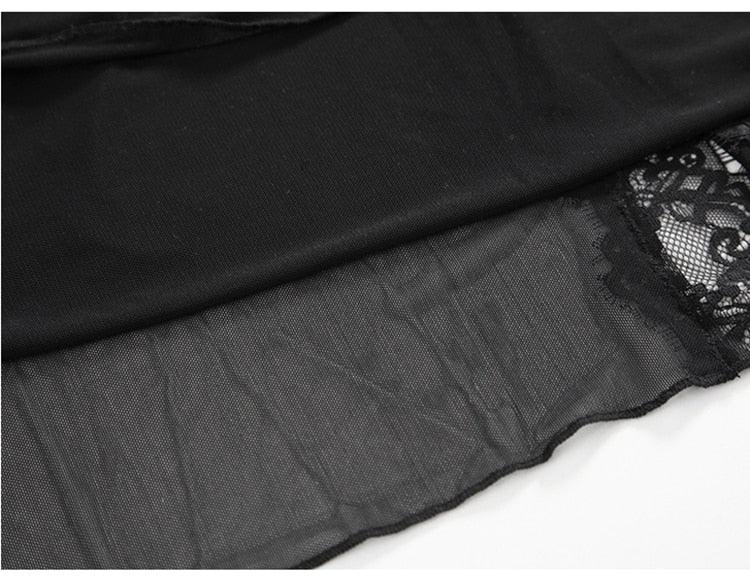 S M L Robe de chambre dentelle transparente ouverte au dos noir blanc - GUAPPAA