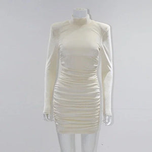 S M L Carmen Mini robe courte de soirée velours manche longue col rond - GUAPPAA
