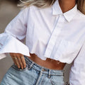 S M L Crop top chemise manches longues noir blanc à boutons mode femme tendance Lenny - GUAPPAA
