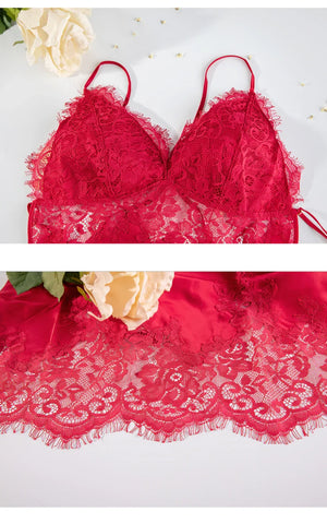 Sous-vêtement nuisette satinée avec dentelle dos nu fendue sexy - GUAPPAA