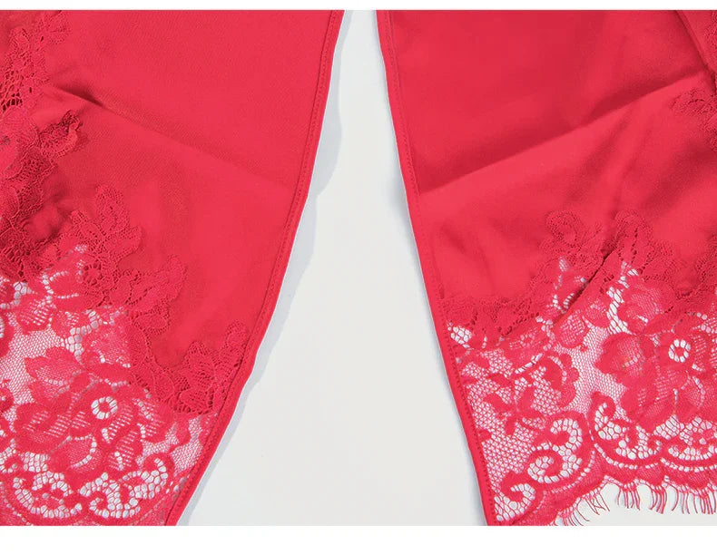 Sous-vêtement nuisette satinée avec dentelle dos nu fendue sexy - GUAPPAA