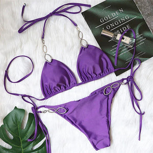 Maillot de bain string tanga ficelle deux pièces push-up à strass Le Majestic - GUAPPAA