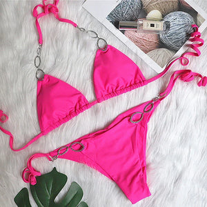 Maillot de bain string tanga ficelle deux pièces push-up à strass Le Majestic - GUAPPAA