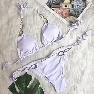 Maillot de bain string tanga ficelle deux pièces push-up à strass Le Majestic - GUAPPAA