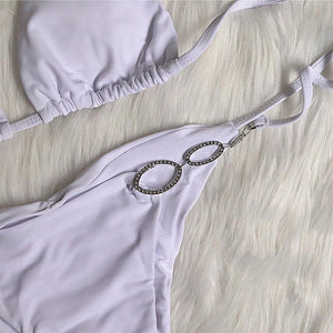 Maillot de bain string tanga ficelle deux pièces push-up à strass Le Majestic - GUAPPAA