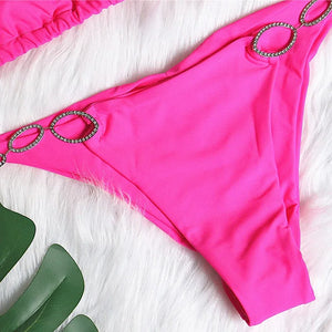 Maillot de bain string tanga ficelle deux pièces push-up à strass Le Majestic - GUAPPAA