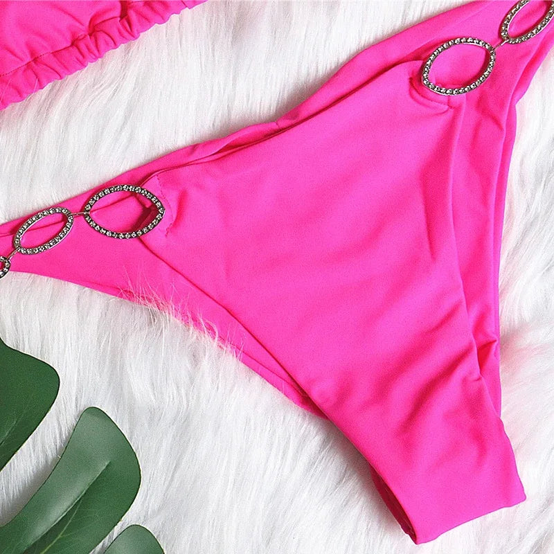 Maillot de bain string tanga ficelle deux pièces push-up à strass Le Majestic - GUAPPAA