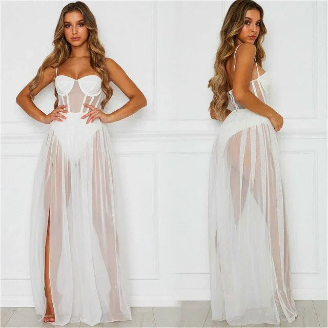 S-XL Body robe corset longue transparente fendue sexy Beach Corset - GUAPPAA