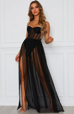 S-XL Body robe corset longue transparente fendue sexy Beach Corset - GUAPPAA
