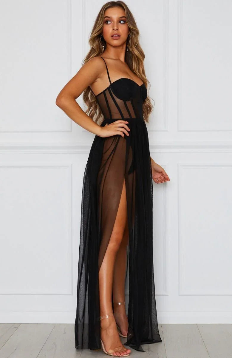 S-XL Body robe corset longue transparente fendue sexy Beach Corset - GUAPPAA