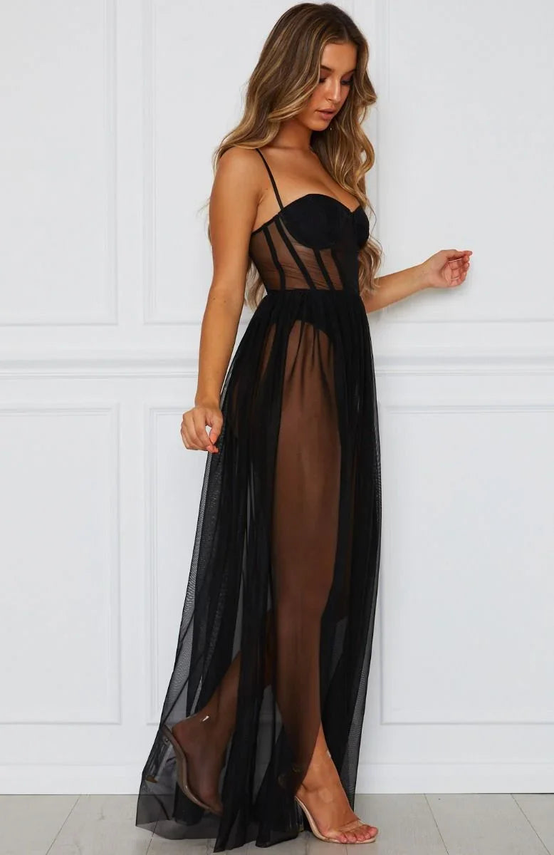 S-XL Body robe corset longue transparente fendue sexy Beach Corset - GUAPPAA