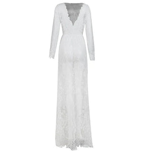 XS-3XL Robe dentelle transparente lingerie à manches longues Nuit Rouge - GUAPPAA