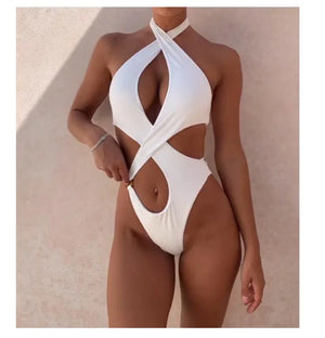 Maillot de bain une pièce tanga trikini string ouvert croisé XS S M L Omania - GUAPPAA