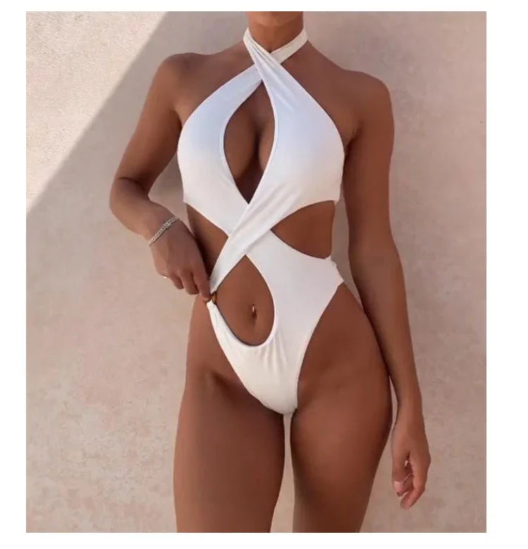 Maillot de bain une pièce tanga trikini string ouvert croisé XS S M L Omania - GUAPPAA