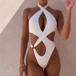 Maillot de bain une pièce tanga trikini string ouvert croisé XS S M L Omania - GUAPPAA
