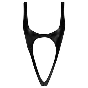 S-XL Mini micro maillot de bain une pièce string noir dos nu simili latex wetlook Agustin - GUAPPAA