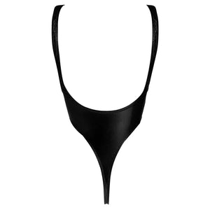 S-XL Mini micro maillot de bain une pièce string noir dos nu simili latex wetlook Agustin - GUAPPAA