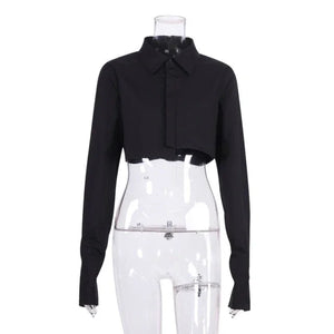 S M L Crop top chemise manches longues noir blanc à boutons mode femme tendance Lenny - GUAPPAA