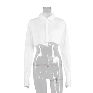 S M L Crop top chemise manches longues noir blanc à boutons mode femme tendance Lenny - GUAPPAA