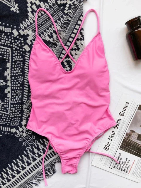 XS-XL Maillot de bain une pièce tanga échancré dos nu - GUAPPAA