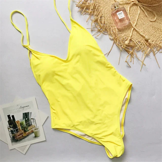 XS-XL Maillot de bain une pièce tanga échancré dos nu - GUAPPAA