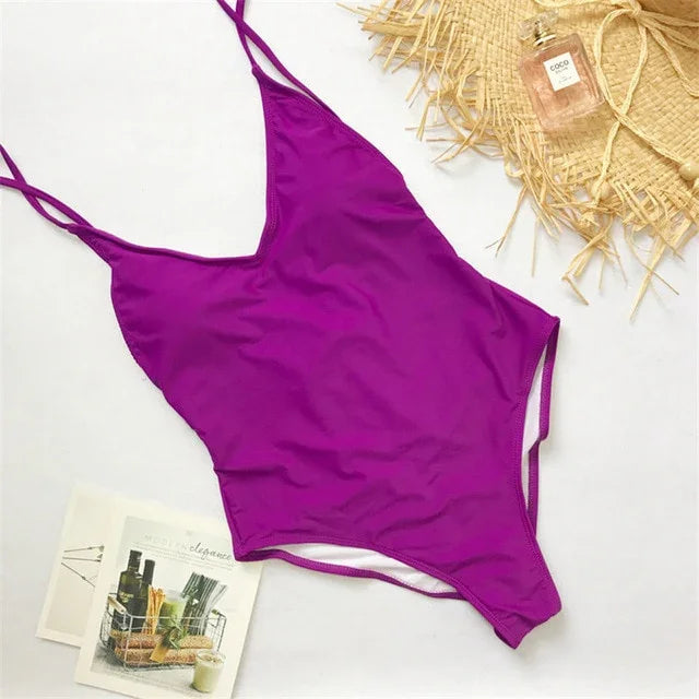 XS-XL Maillot de bain une pièce tanga échancré dos nu - GUAPPAA