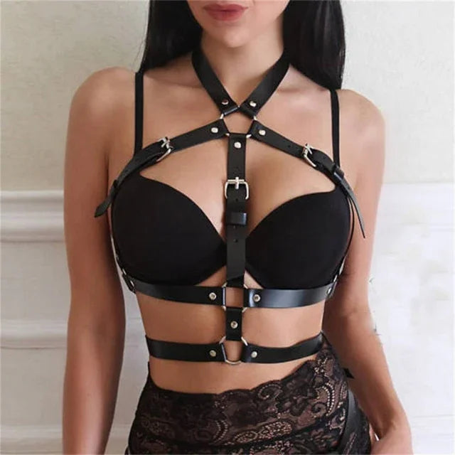 Harnais de poitrine sexy pour femme en skaï métal noir BDSM bondage Gladiator - GUAPPAA