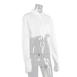 S M L Crop top chemise manches longues noir blanc à boutons mode femme tendance Lenny - GUAPPAA