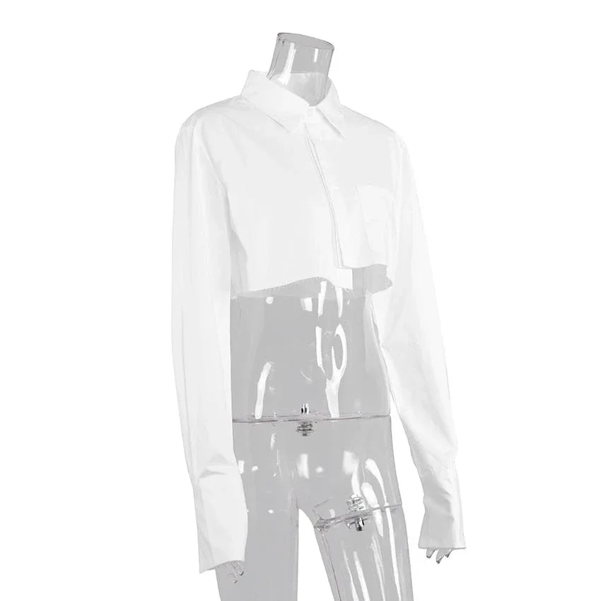 S M L Crop top chemise manches longues noir blanc à boutons mode femme tendance Lenny - GUAPPAA