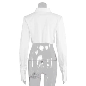 S M L Crop top chemise manches longues noir blanc à boutons mode femme tendance Lenny - GUAPPAA