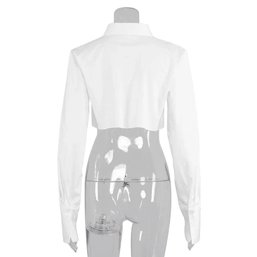 S M L Crop top chemise manches longues noir blanc à boutons mode femme tendance Lenny - GUAPPAA