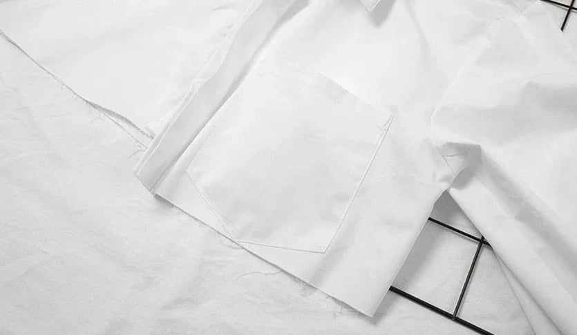 S M L Crop top chemise manches longues noir blanc à boutons mode femme tendance Lenny - GUAPPAA